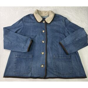 J Jill Indigo Denim Western Barn Jacket Size Plus 3X Sherpa Collar Medium Wash